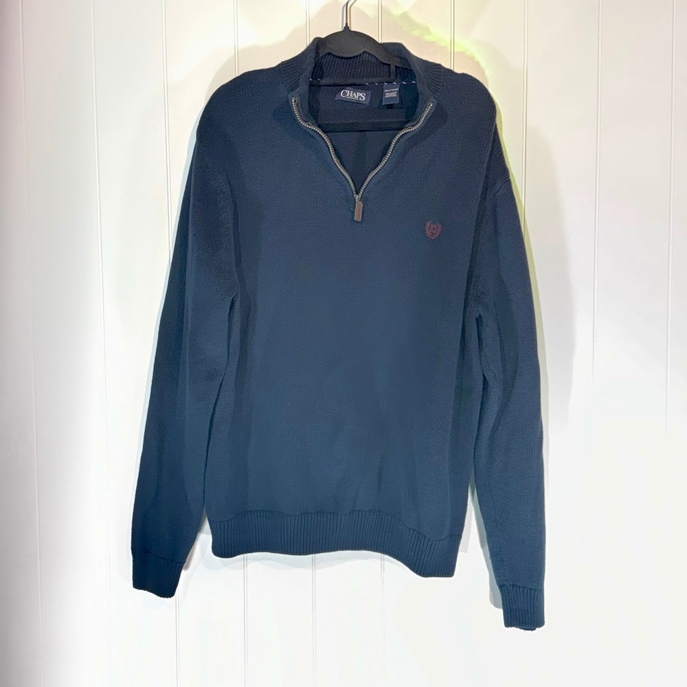 Chaps Mens XXL Navy Blue 100% Cotton Quarter Zip Pullover Sweater Knit Logo